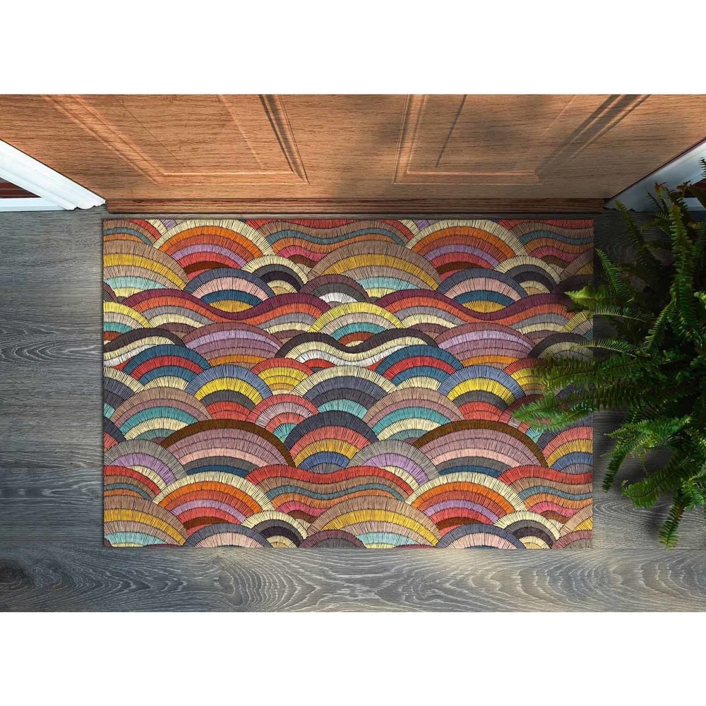 Colorful Waves Front Door Mat, Personalized Doormat, Abstraction Pattern
